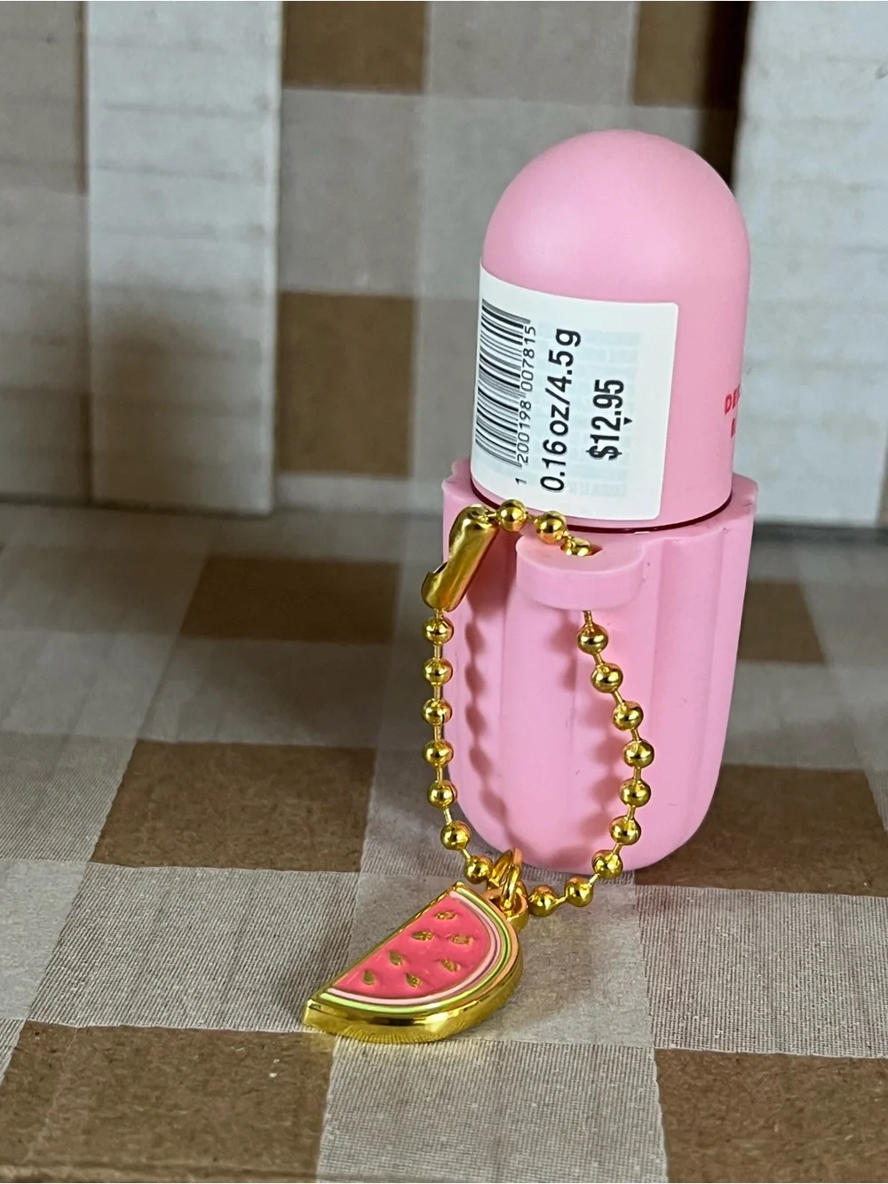Bath & Body Works Pink Lip Oil Keychain with Gold Watermelon Charm